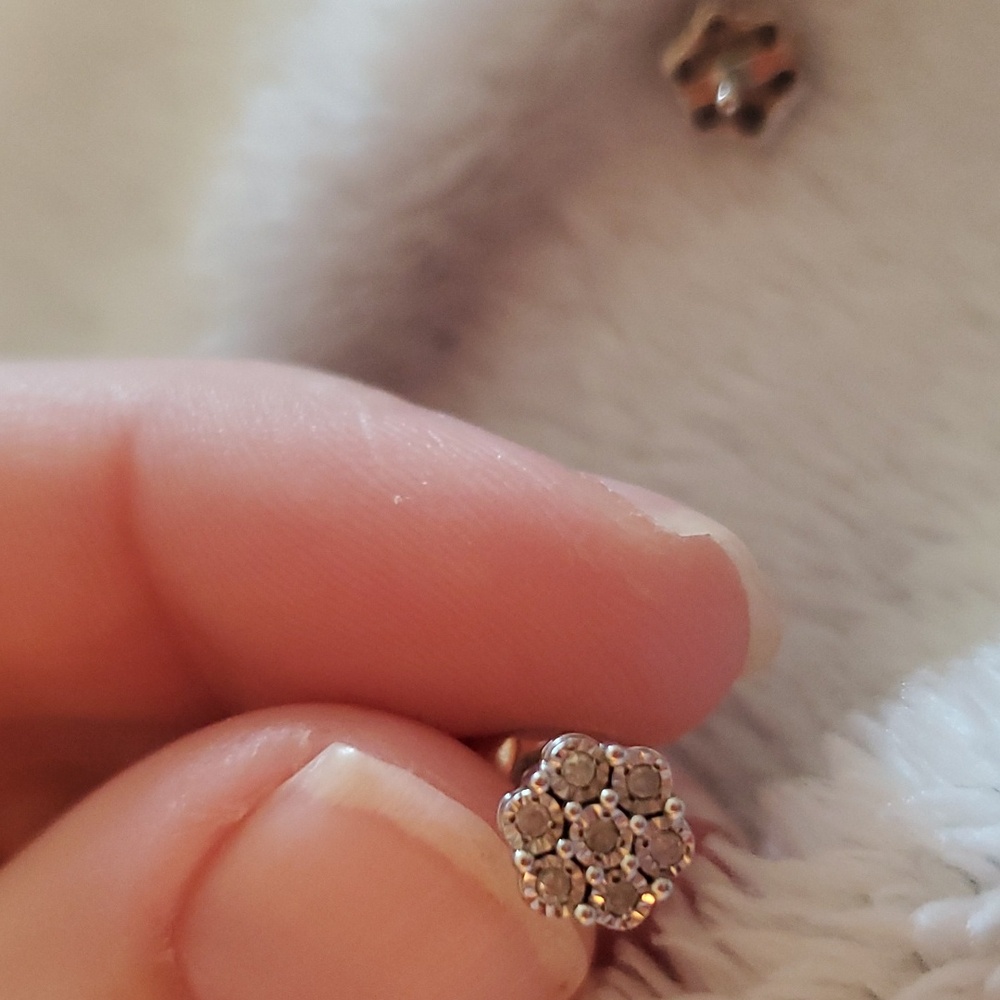 Real diamond flower cluster earrings